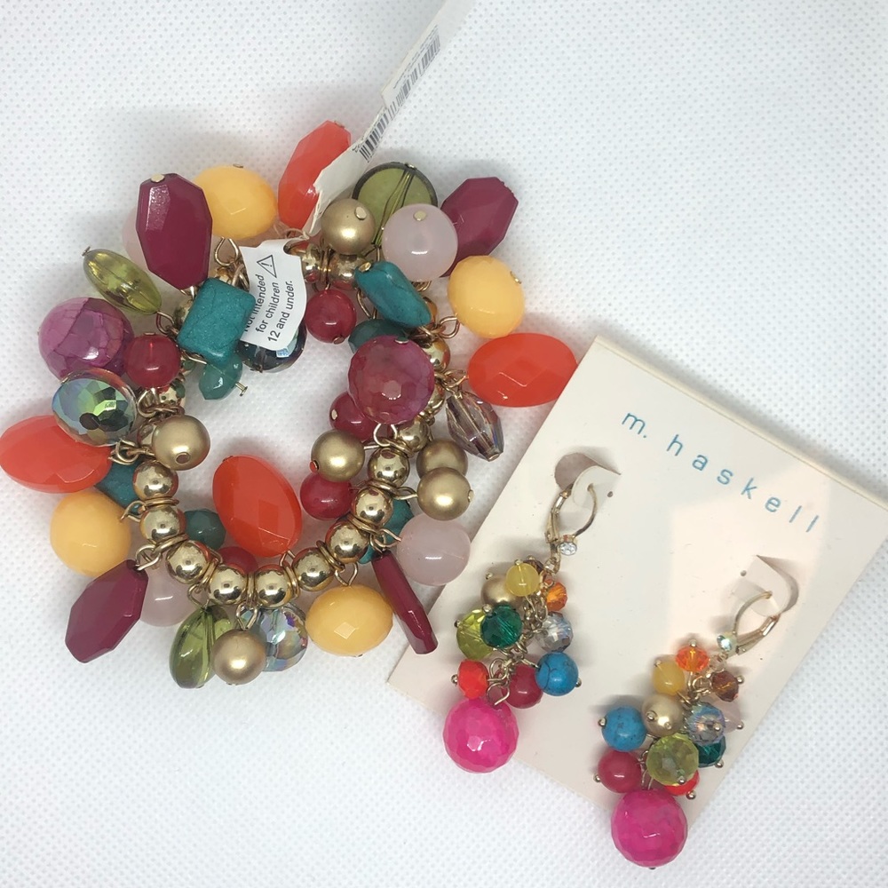 Bright colorful bracelet earring set NWT